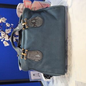 EUC Gucci Blue Suede Phython Handle Shoulder Bag
